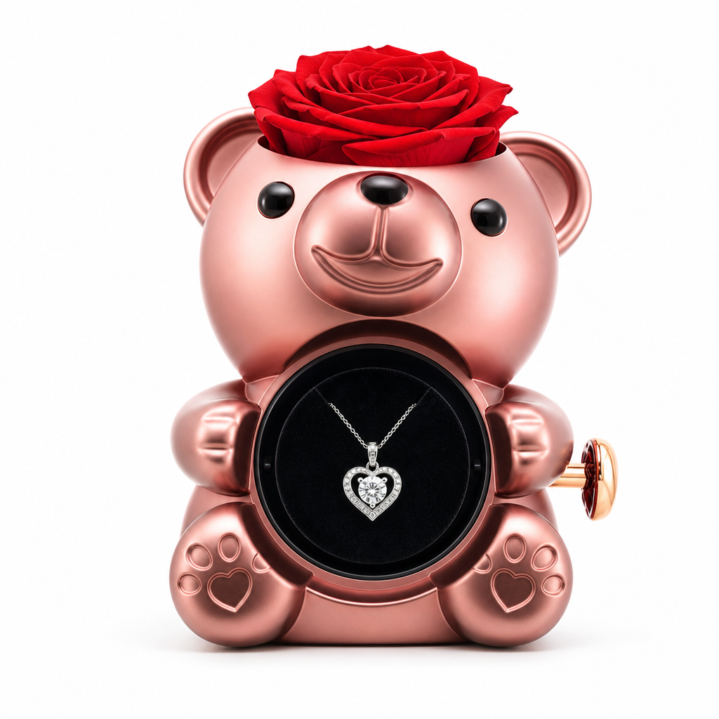 Orso rosa eterno con vano gioiello aperto
