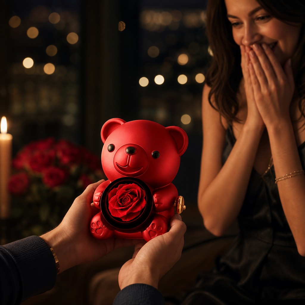 Orsetto peluche con rosa eterna, dettaglio